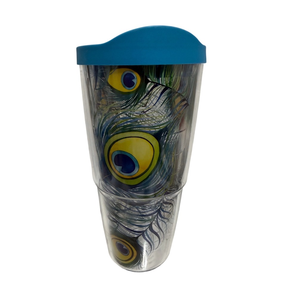 Tervis 24oz Insulated Tumbler with Lid Peacock Feather Print Blue Green Clear